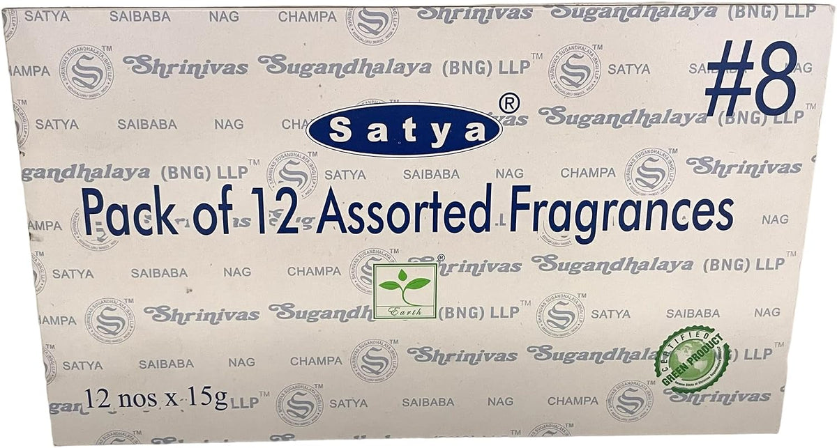 Satya Bangalore (BNG) Set of 12 NagChampa SuperHit CelestialBliss DivineBlessings ExoticRomance GoldenSunrise IndianRainforest MidnightBloom PurePatchouli GoodFortune Lotus Lily, VarietyPack08