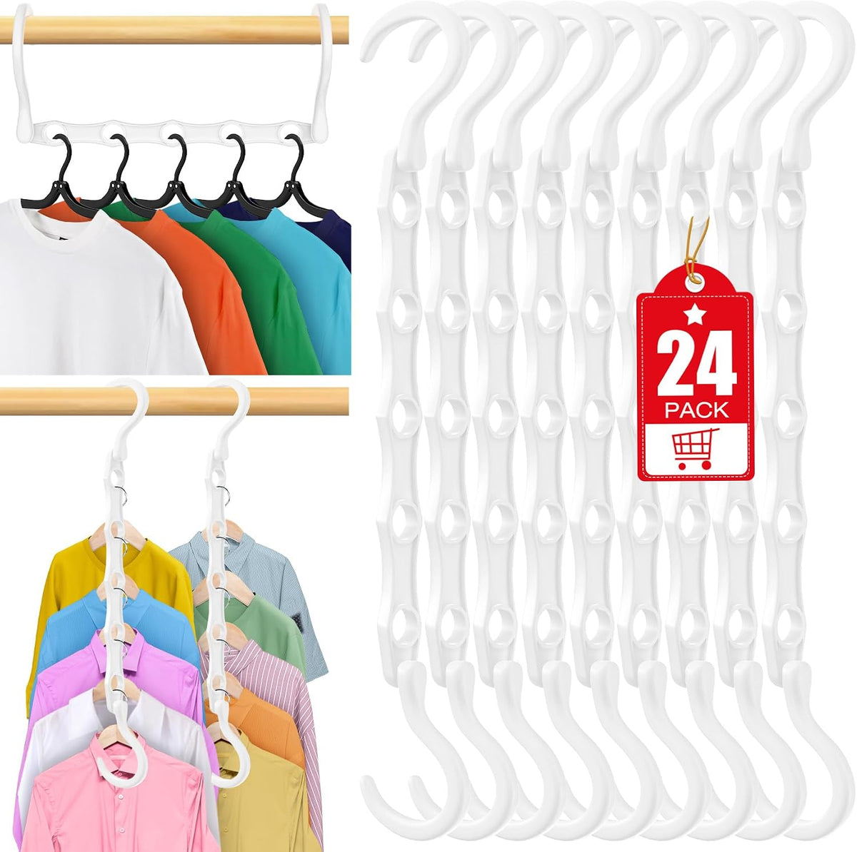 24 Pack Hangers Space Saving Magic Plastic Hanger Organizer White