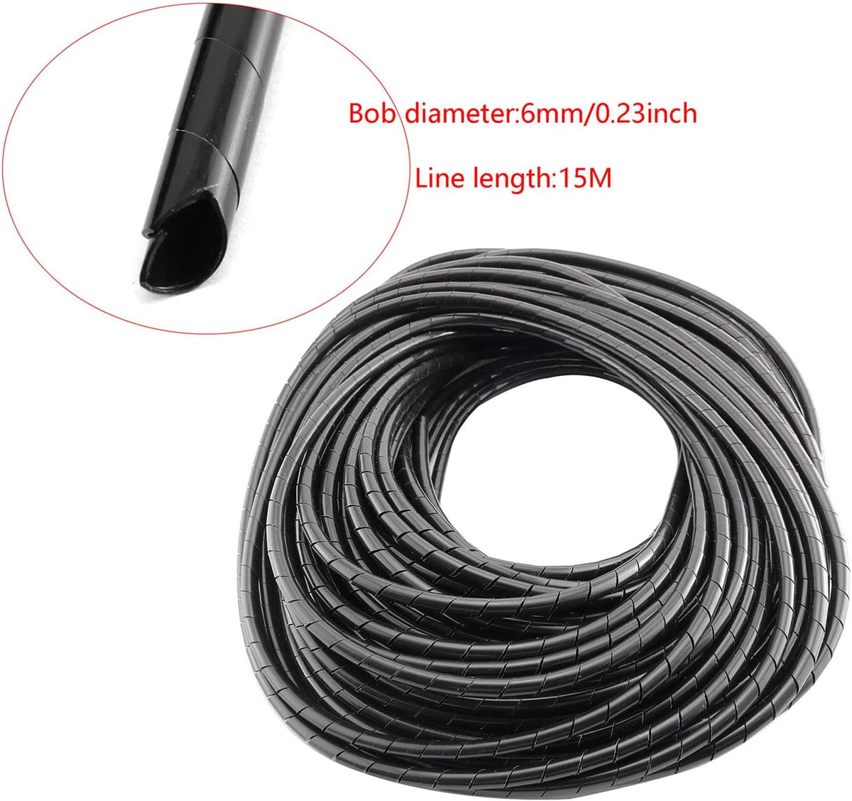 DGZZI Spiral Cable Wrap 6mm 15m Black Spiral Wrap Cable Binding Tidy Leads for TV PC Home Cinema CCTV Wires