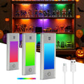 V4light Rechargeable Motion Sensor Night Light, 3-Pack Silver, RGB-6 Halloween Edition — Ultra-Thin Painted Aluminum Alloy, Magnetic Mount, 6 Eerie Colors for Haunted Pathways, Spooky Decor