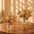 2 Packs 14" Fall Artificial Eucalyptus Stems in Glass Vase with Faux Water