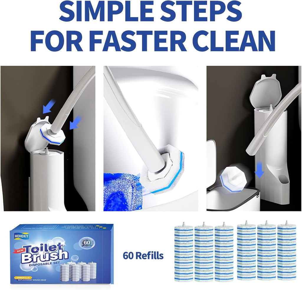 60pc Refills Disposable Toilet mats Brush Cleaning System, Toilet Cleaning Brush, 60 Replacement Brush Heads, No Handle or Base，Toliet Refills,Toilet Bowl Clean Refill Pads,Toilet Scrubber Refill