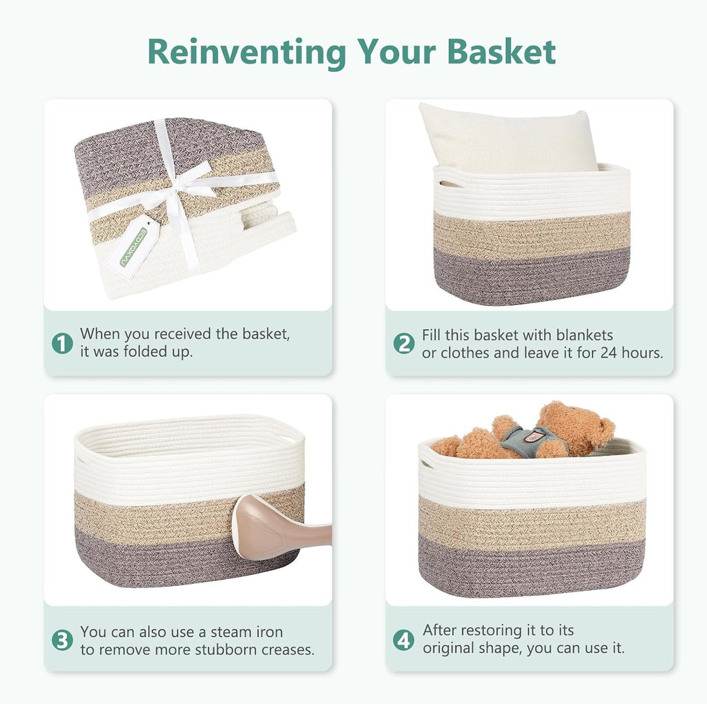 ECDYQXVU 15x10x9 Inch Woven Cotton Rope Storage Basket, 2 Pack