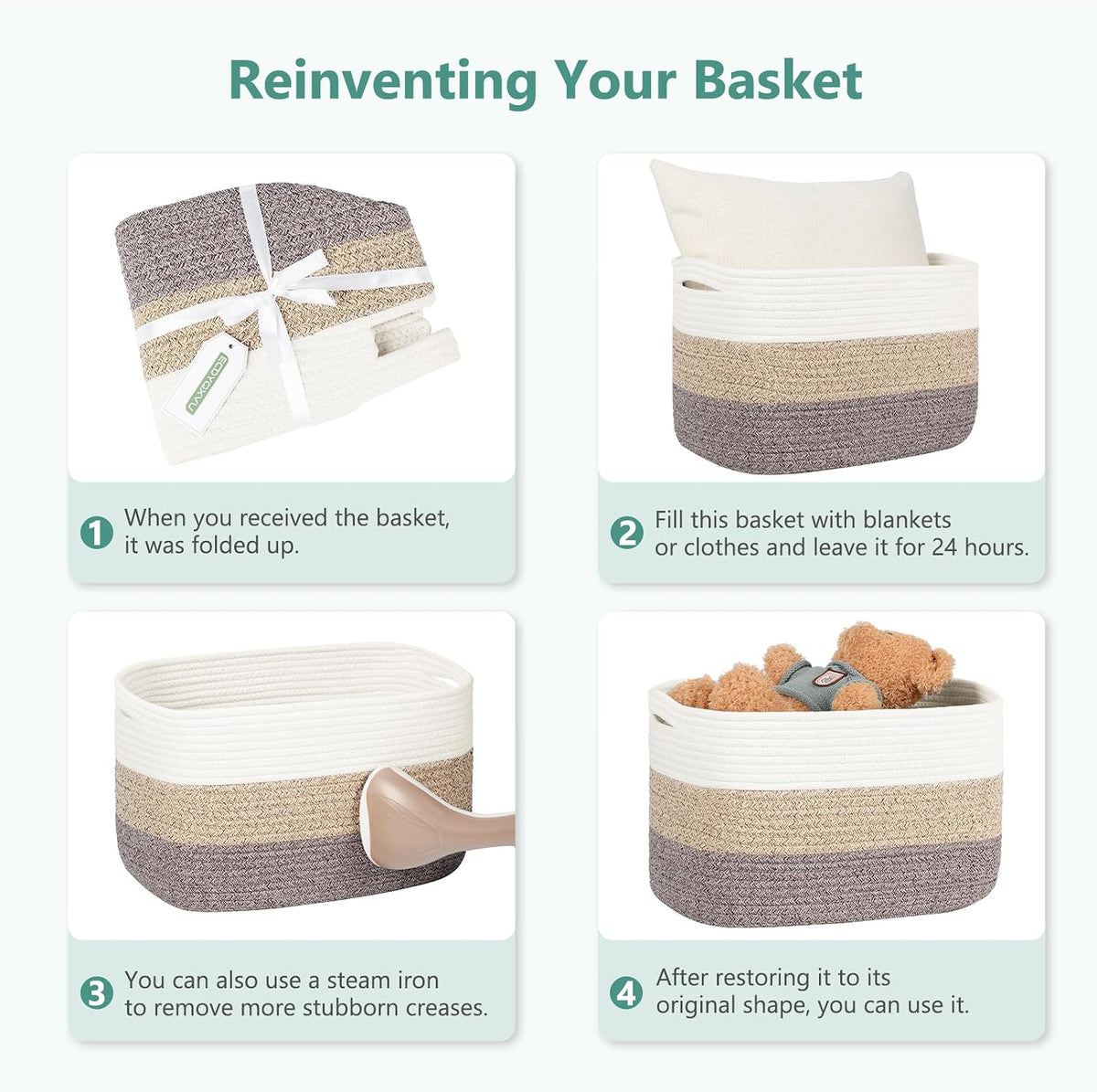ECDYQXVU 15x10x9 Inch Woven Cotton Rope Storage Basket, 2 Pack