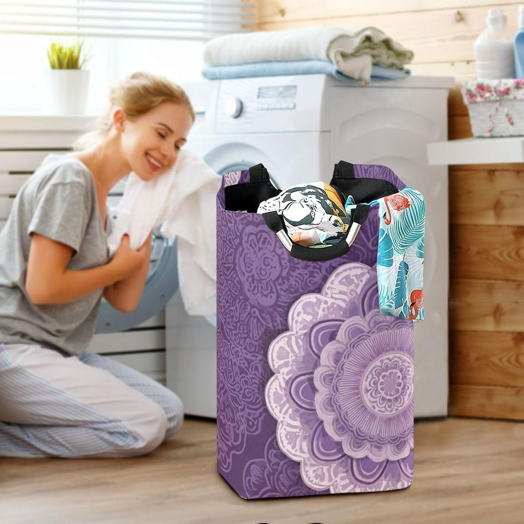Nander Laundry Basket Purple Mandala Boho Large Hamper Foldable Bag for Dirty Clothes Organizer Laundry Bag Picnic Baskets Print Toy Gift Organizer