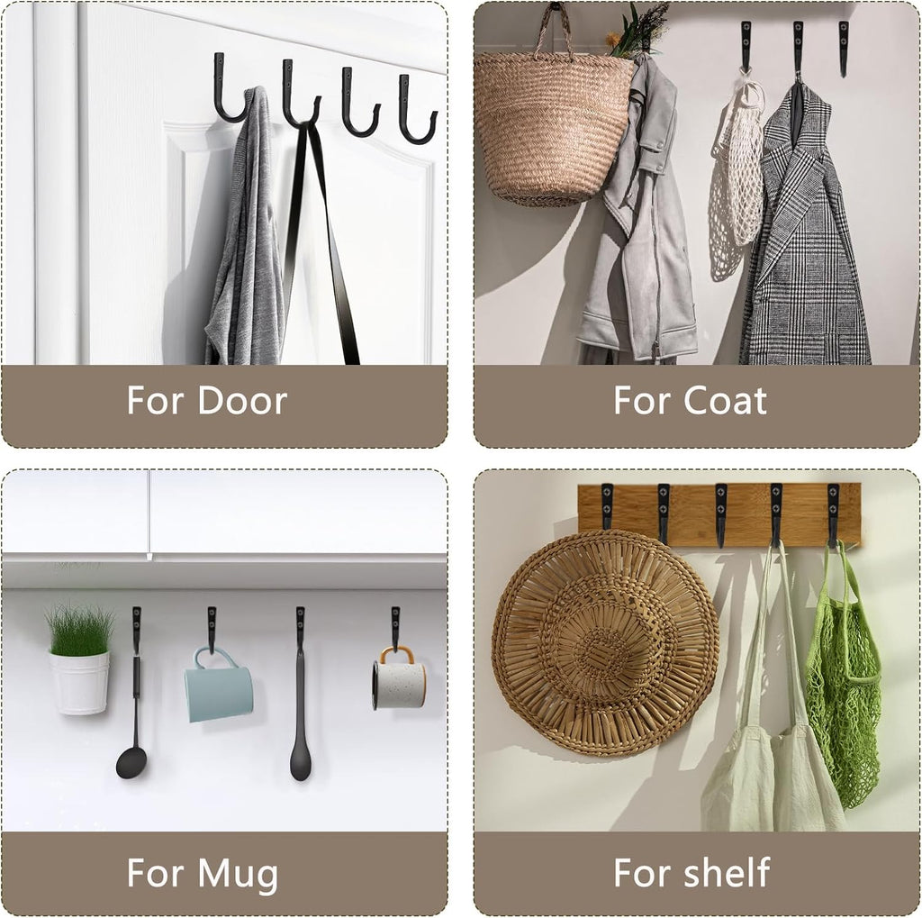 4Pcs Wall Hooks for Hanging Coat/Towel - 50LB Screw in Metal Hanger Wall Mount, for Outdoor, Closet, Door, Bathrooms, for Backpack, Robe