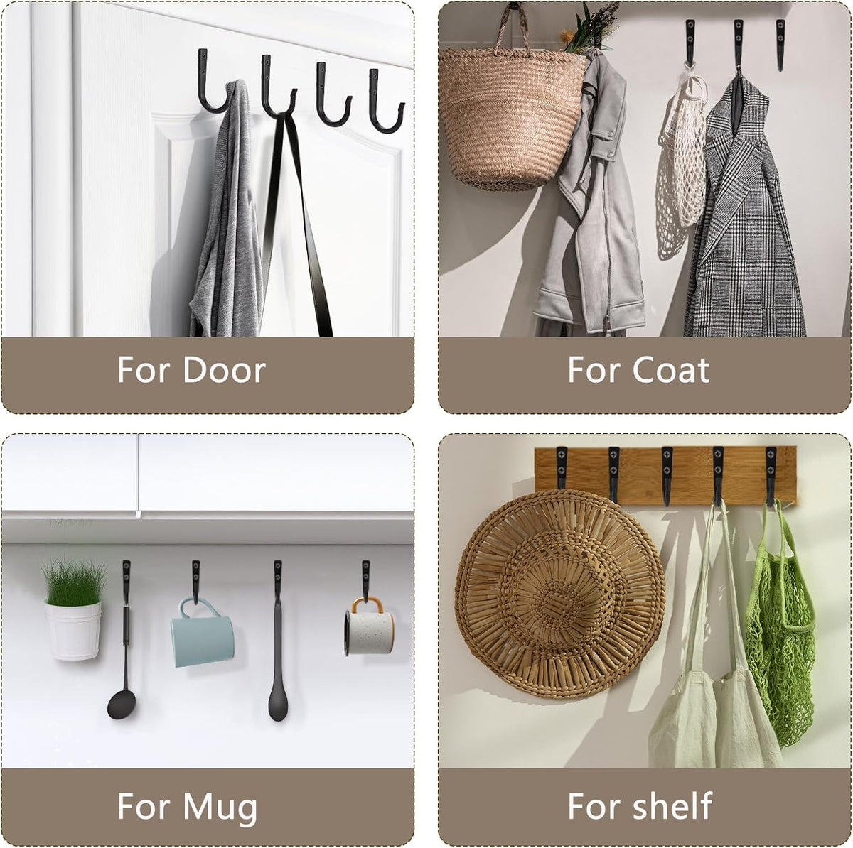 4Pcs Wall Hooks for Hanging Coat/Towel - 50LB Screw in Metal Hanger Wall Mount, for Outdoor, Closet, Door, Bathrooms, for Backpack, Robe
