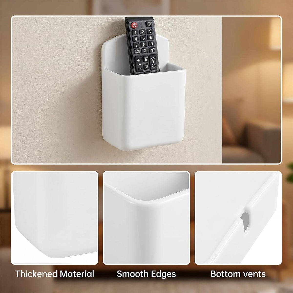 2 Pack White Remote Control Holder, Self adhesive Wall Mount Storage Box for TV and Air Conditioner Remote Controls, Pen Holder Organizers and Accessories for Home Office School