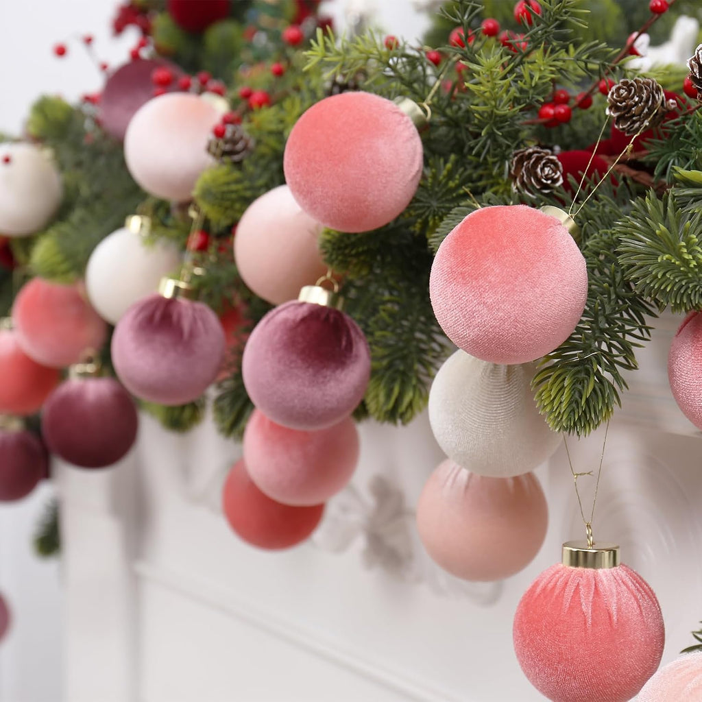 30PCS Velvet Christmas Ball Ornaments Set for Xmas Tree Decorations