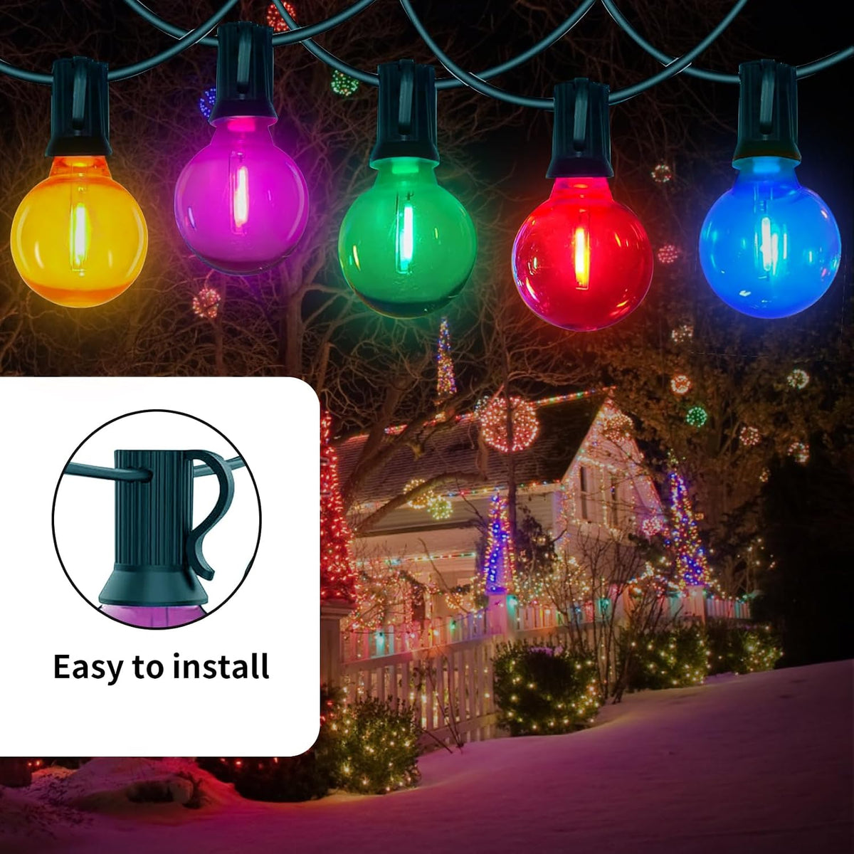 25FT Outdoor String Lights, G40 LED Multicolor Globe, Shatterproof