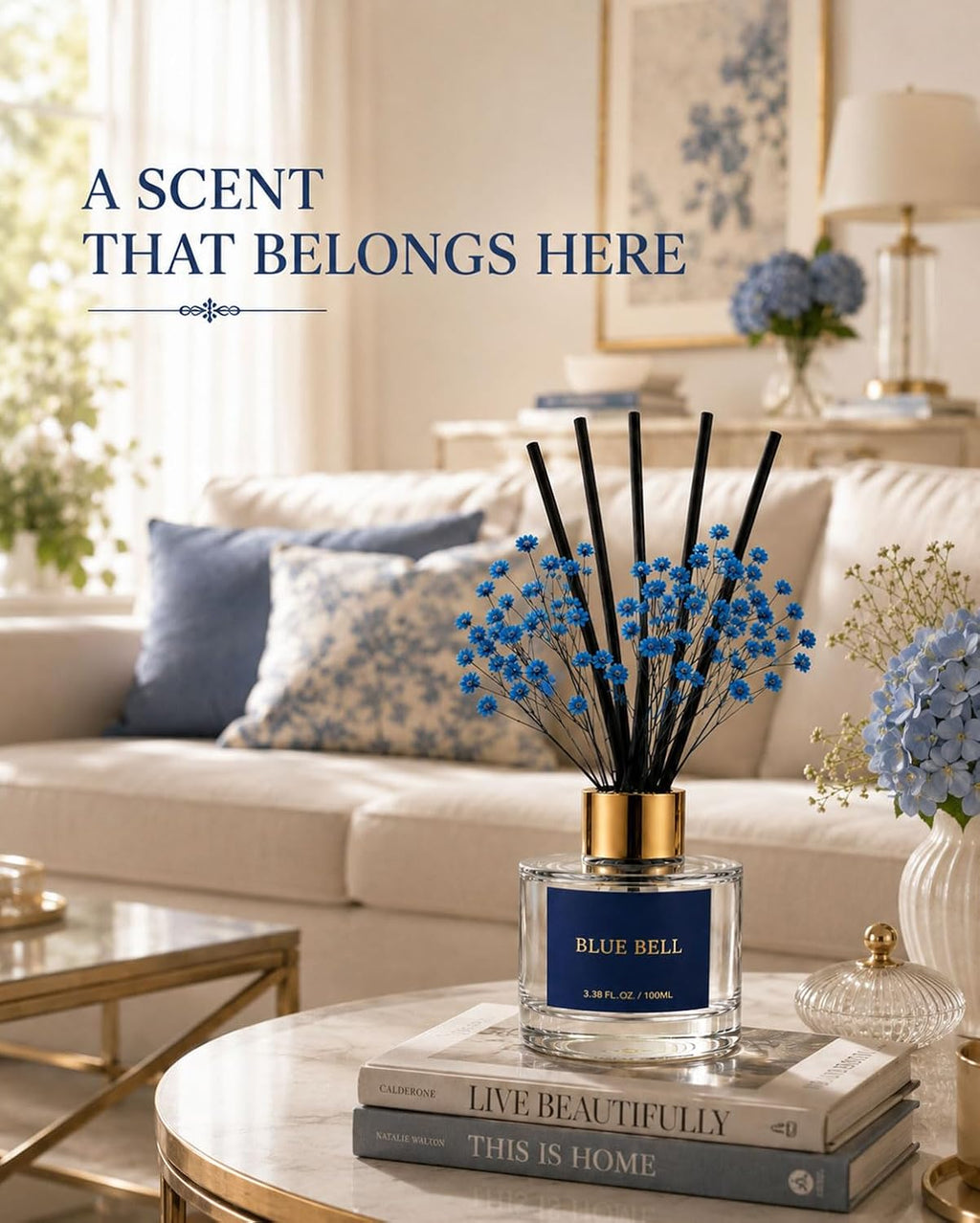 Reed Diffuser Set, Blue Bell, 3.38 fl oz with 6 Sticks