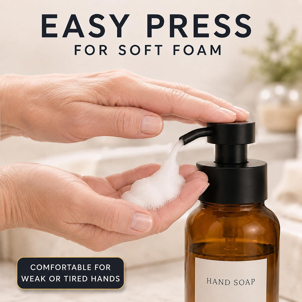 Amber Glass Foaming Soap Dispenser, 2 Pack, 8.5 Oz, Refillable