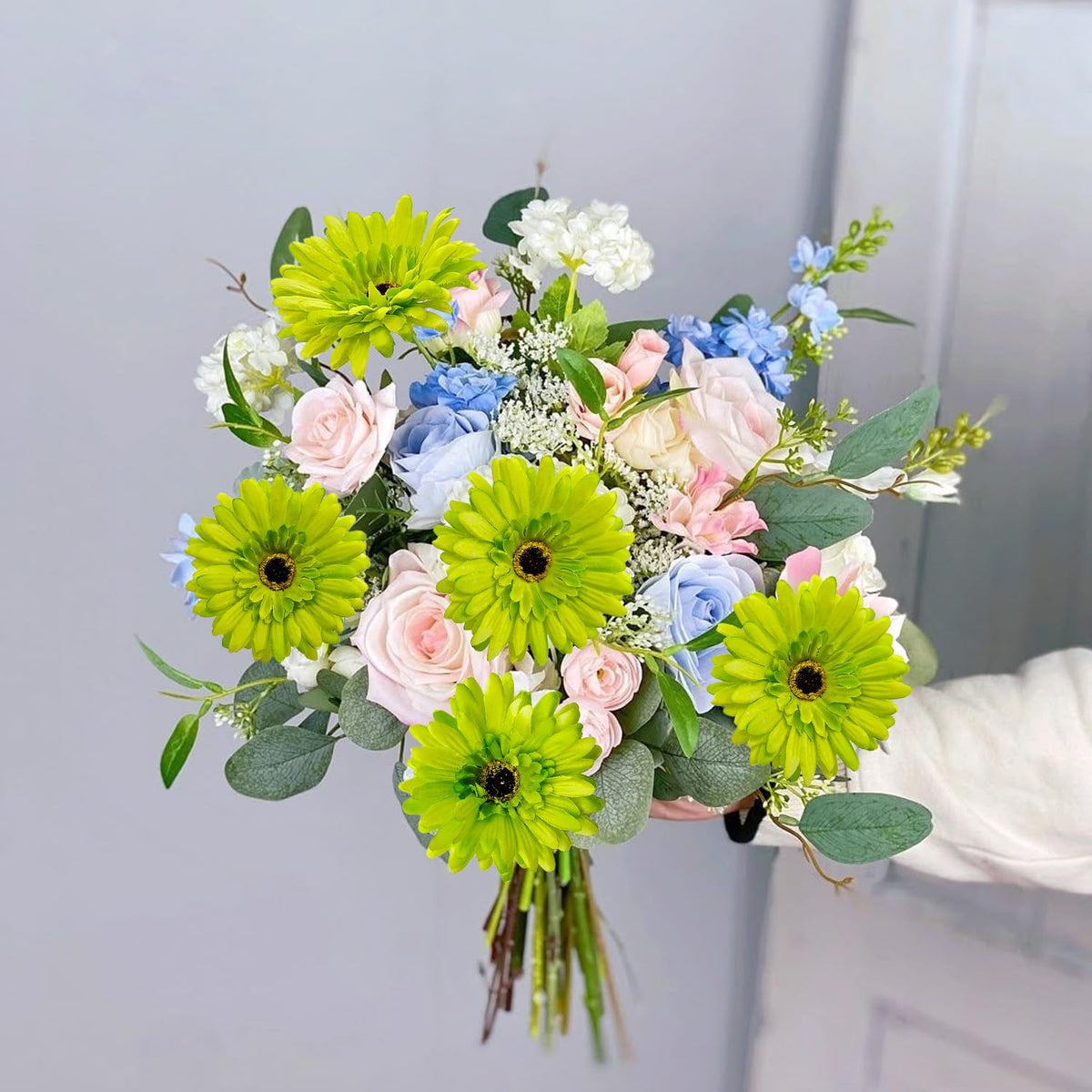 20 Pcs Fake Silk Gerbera Daisy Artificial Flowers with Stems Faux Daisies Flower Bulk for DIY Art Crafts Home Wedding Party Vase Centerpieces Tables Garland Wreath Decoration (Green)