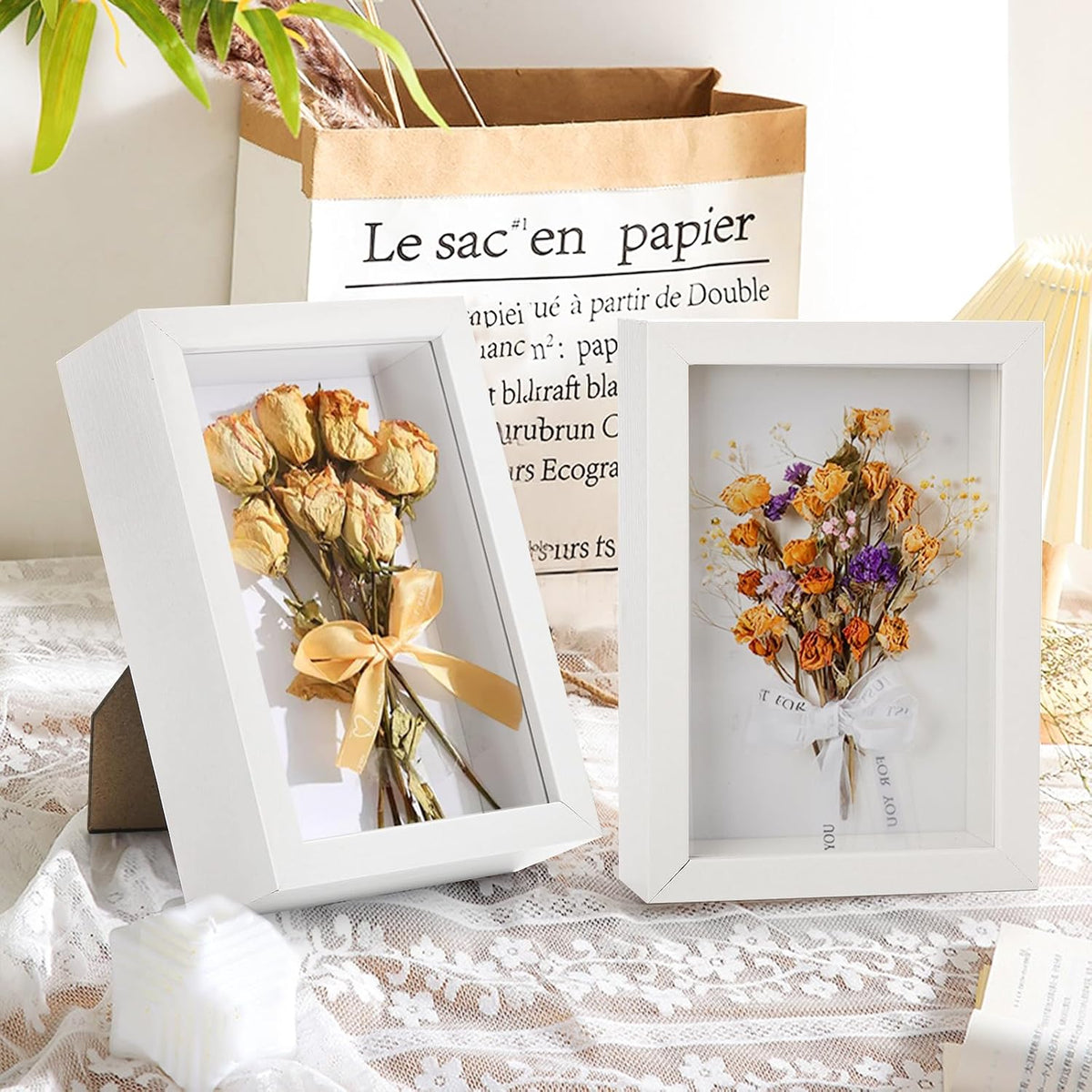 Hacaroa 6 Pack 4 x 6 Inches Shadow Box Frame, Small Wood Frame Memory Display Cases,1.2in Depth Picture Frame Case for Dried Flowers, DIY Craft, Memorabilia, Medals and Photos, White