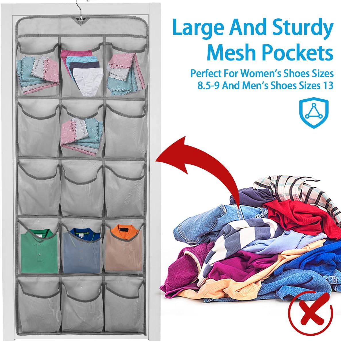 1Pc 30 Large Pockets Dual Sided Hanging Shoe Organizer for Closet Shoe Storage Shelves with 360 Rotating Hanger Space Saving Storage Bag Hanging Shoe Rack for Bedroom Laundry Room,Gray