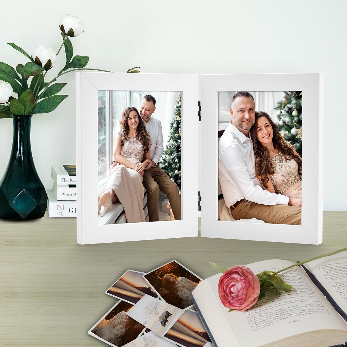 Frametory, 5x7 Double Picture Frame White, 1 Pack