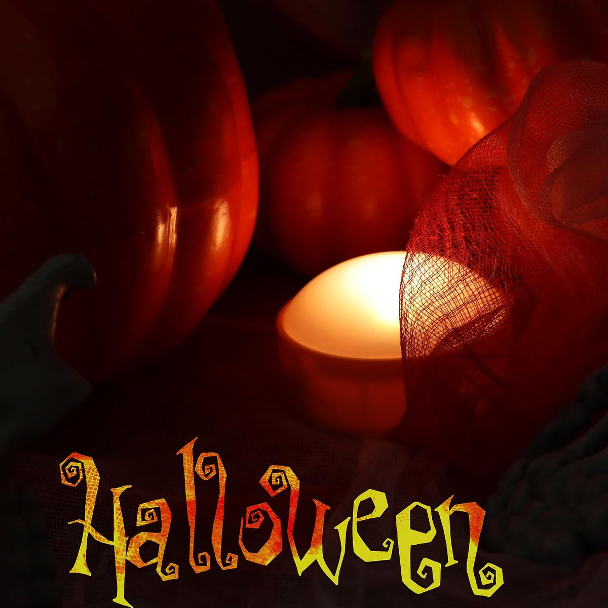 Halloween Pumpkin Battery Operated Flameless LED Candles w Remote, Orange
