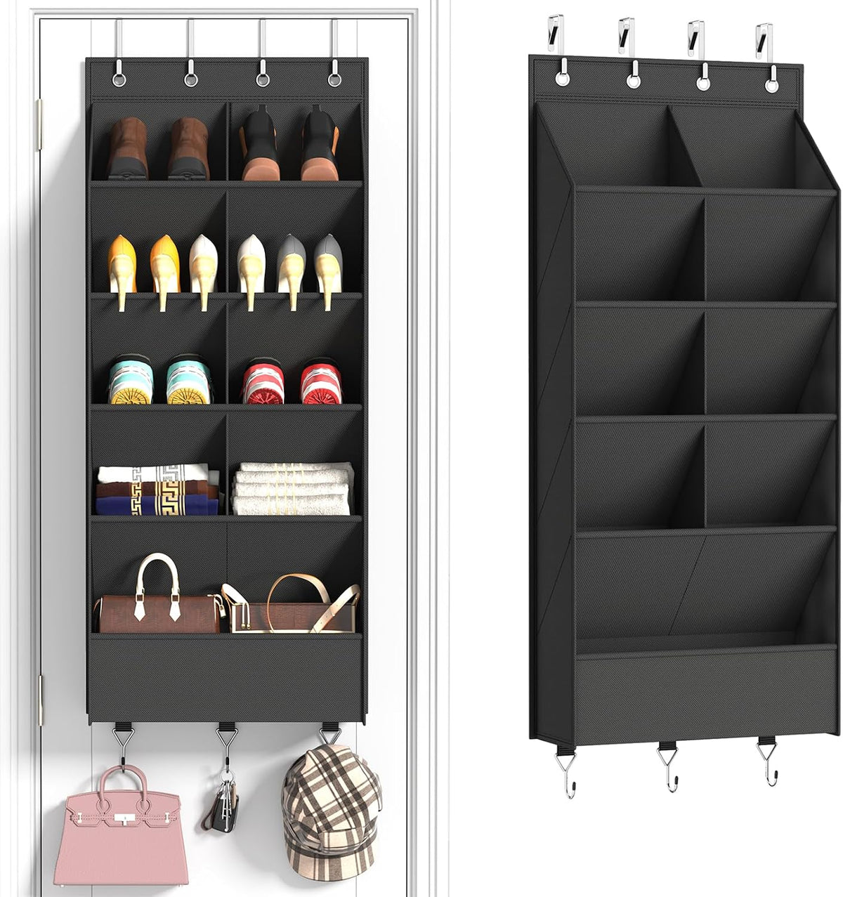 Over the Door Shoe Organizer, 5 Tiers with 9 Compartments, Black