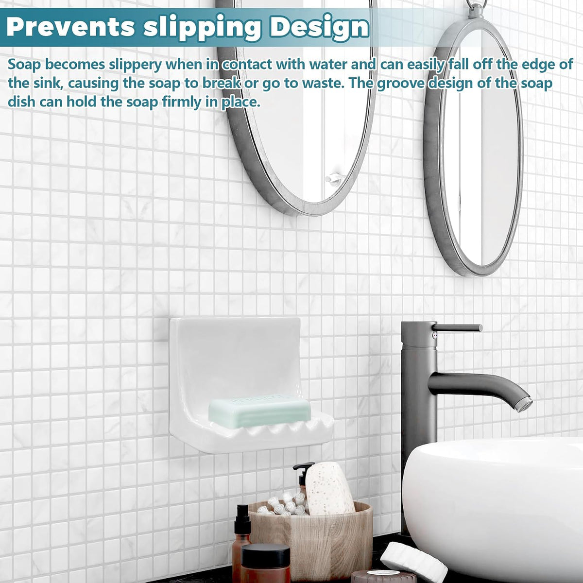 White Vintage Wall-Mounted Ceramic Soap Dish for Shower Wall