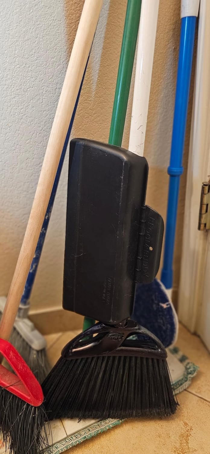 The BROOM BUDDY: A A Minimalist Dustpan. Snaps on, Stays on. A Small, Convenient, Lightweight Dustpan, Designed to Ride Along While Sweeping.