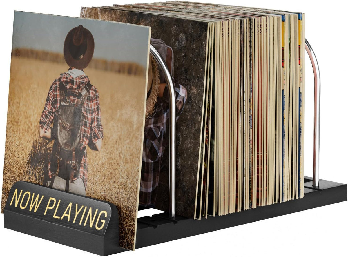 BS-VOG Now Playing Vinyl Record Holder Storage Fits 50 LPs, Gift Package