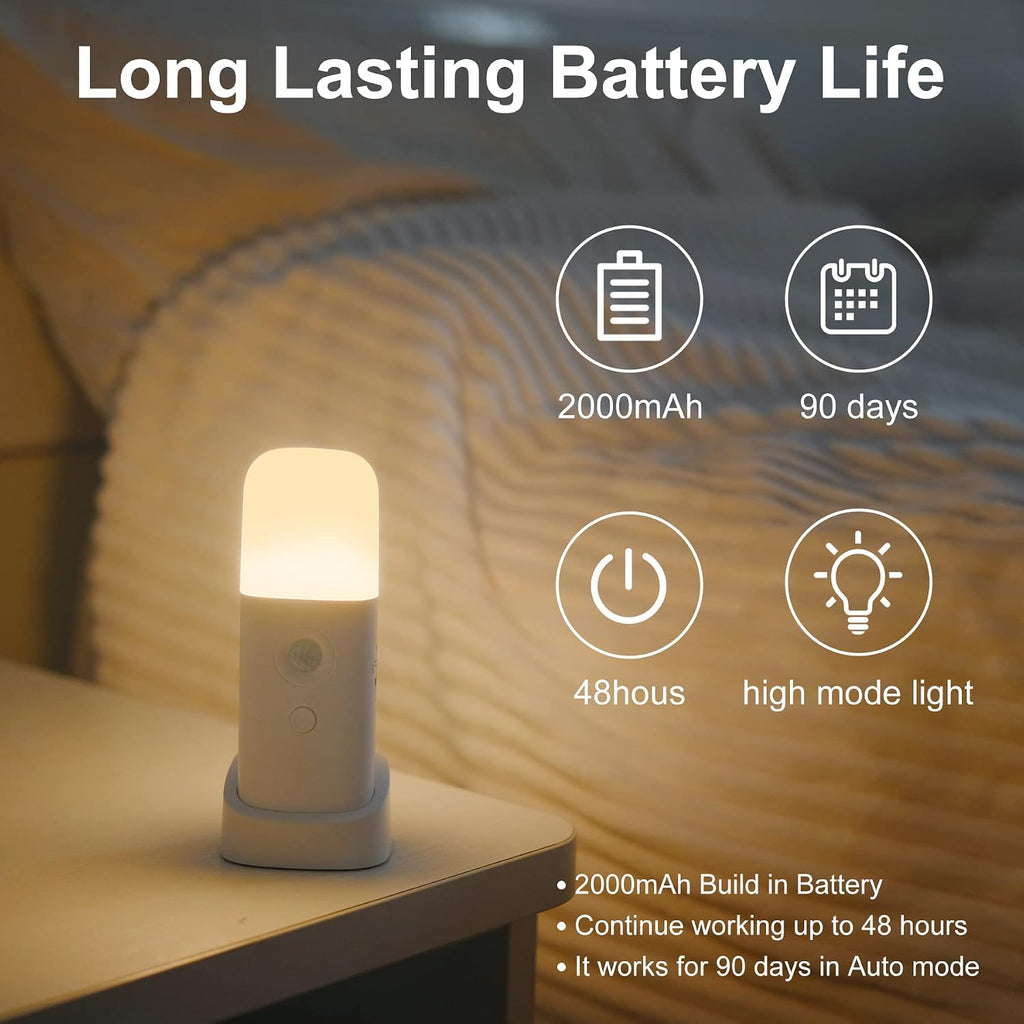CREWEEL Rechargeable Motion Sensor Night Light, Battery Operated nightlights, Dimmable Motion Sensor Light Indoor, Cordless Motion Activated Night Lights for Adults, Bathroom, Bedroom, Hallway(2Pack)