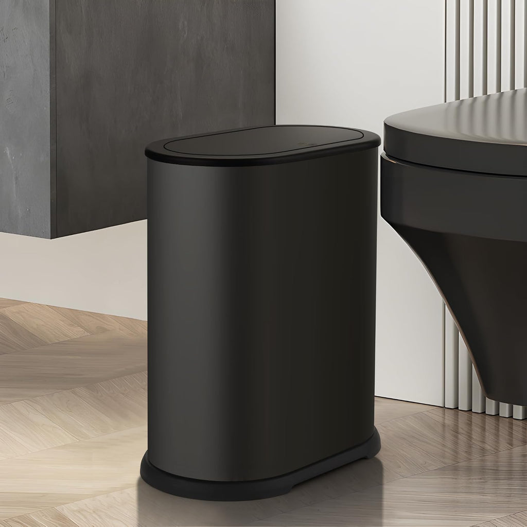 Anzoymx Stainless Steel Bathroom Trash Cans with Lids, 1.8 Gallons, Black