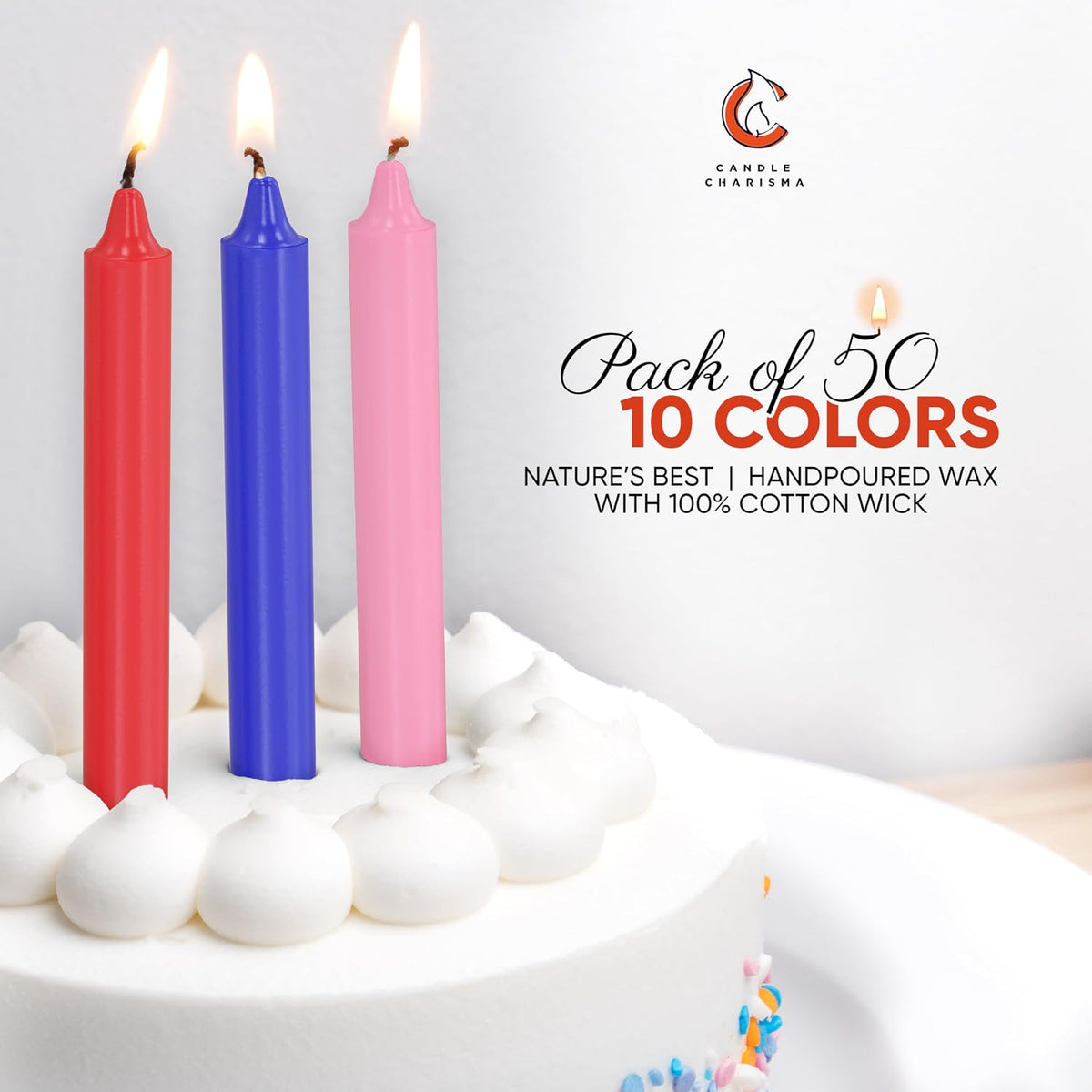 Candle Charisma 100 Multi-Colored Spell Candles - 4" Unscented Paraffin Chime Candles, Smokeless & Dripless, Colored Candles, 1.5 Hours Burn Time 0.4" Thick Taper Candles for Parties
