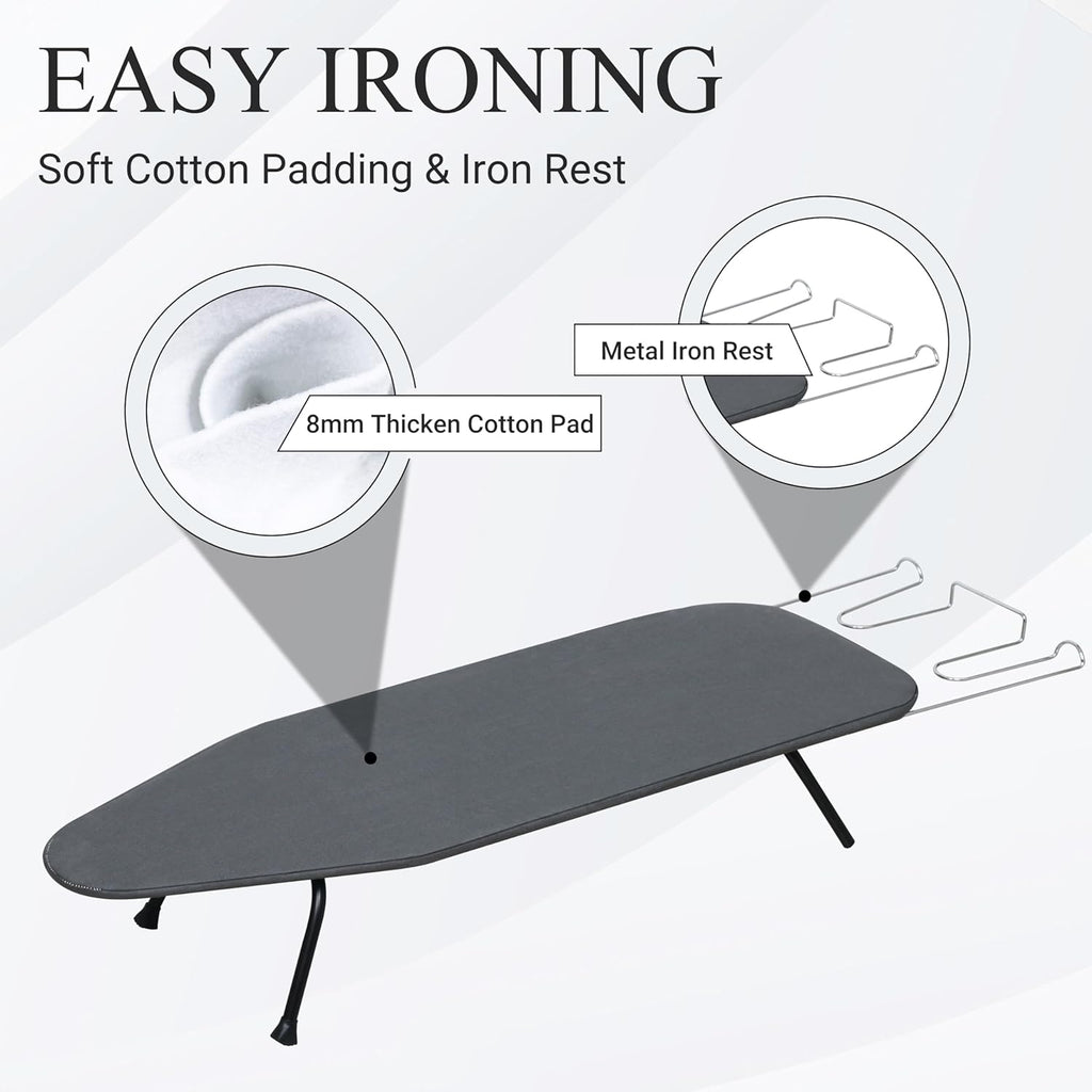 ZOES HOMEWARE Metal Mesh Panel Tabletop Ironing Board | Foldable Iron Board | Heavy Duty Small Iron Board with Heat Resistant Cover and 100% Cotton 8mm Thicken Pad | 31.5"x11.8"x6.2"