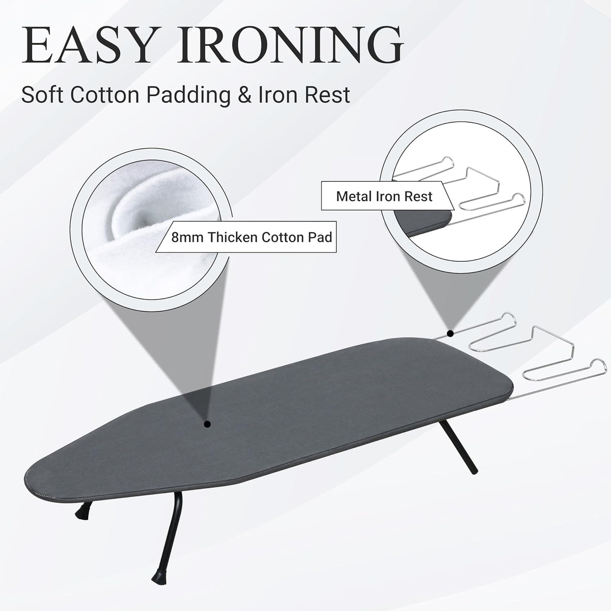ZOES HOMEWARE Metal Mesh Panel Tabletop Ironing Board | Foldable Iron Board | Heavy Duty Small Iron Board with Heat Resistant Cover and 100% Cotton 8mm Thicken Pad | 31.5"x11.8"x6.2"