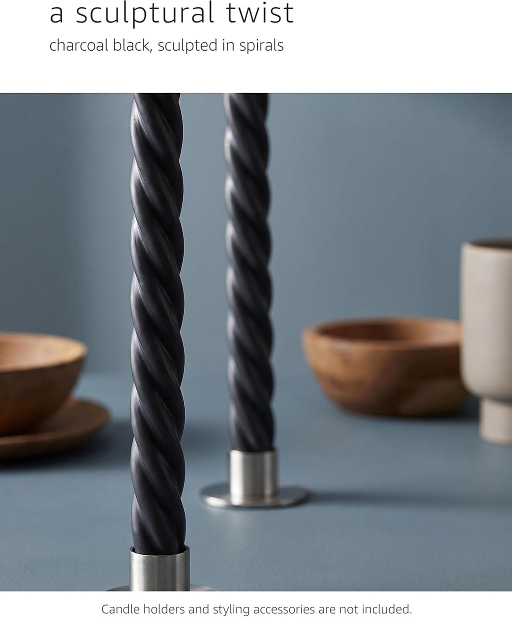 Charcoal Black Twisted Taper Candles, 10“, 4 Pack, Unscented