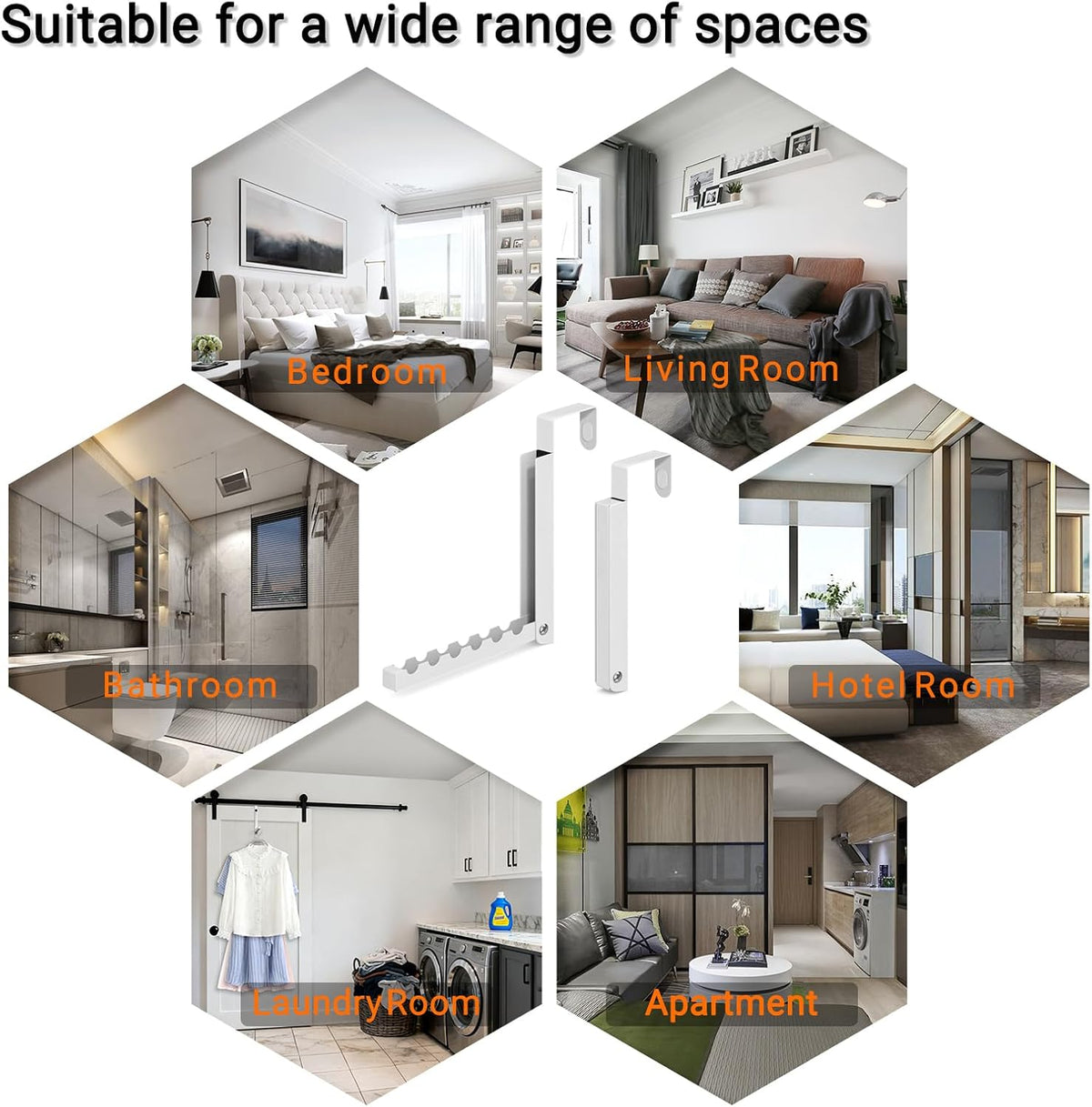 2 Pack Over The Door Hooks, 6 Hooks Foldable Door Hanger Clothes Drying Rack, Portable Space Saving Organizer for Entryway Bedroom Laundry Room Travel, White