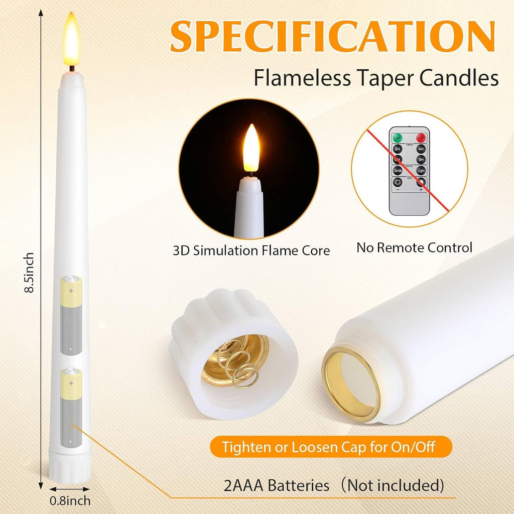 Baquler 50 Pcs Flameless Taper Candles Bulk Battery Operated, 8.5 Inch