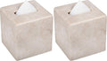 Creative Home Natural Marble Tissue Box Cover, Square Beige Tissue Holder, 5.4 x 5.4 x 5.6 H Inch (Pack of 2)