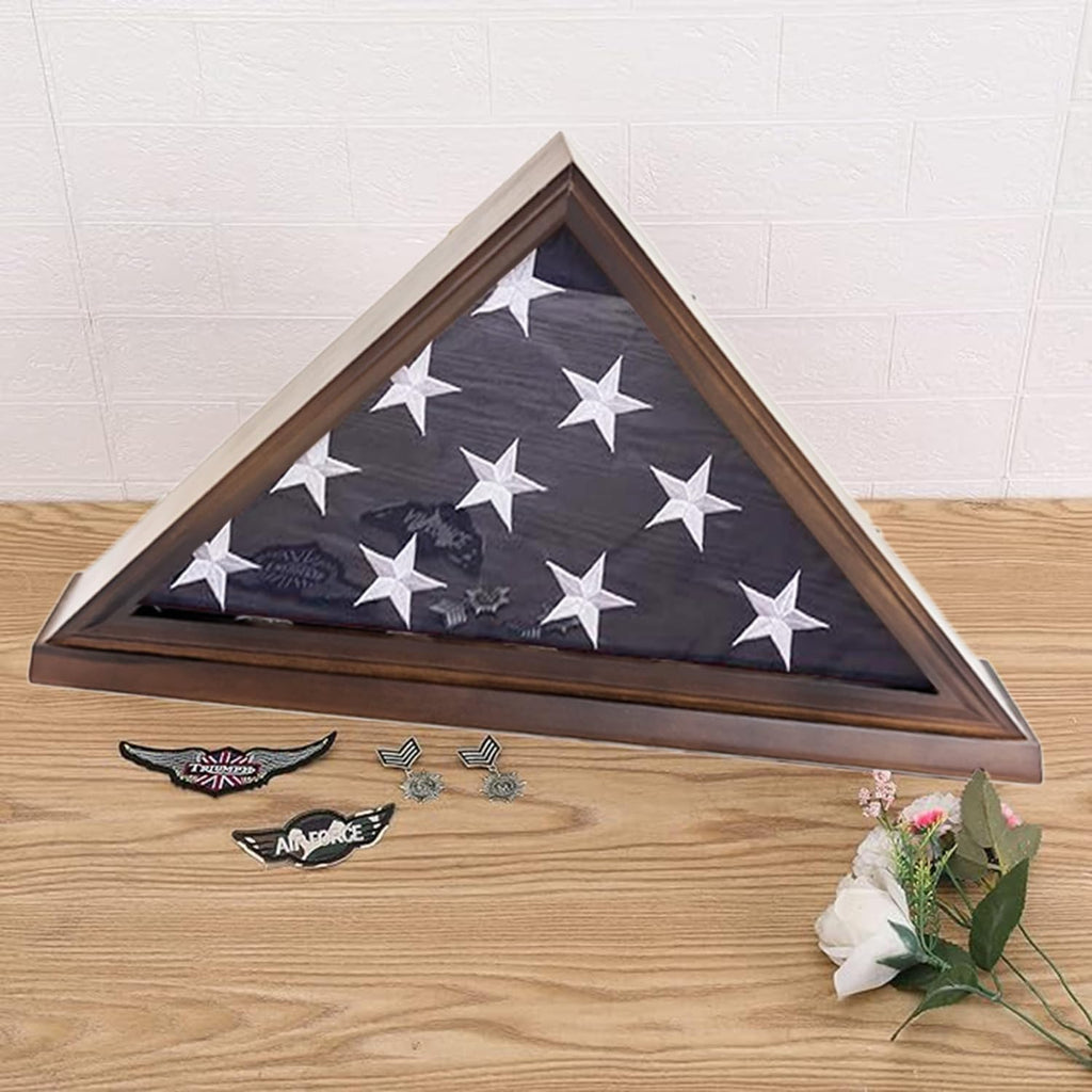 Flag Display Case for 5'x9.5' Burial Flag, Solid Wood, Walnut Color