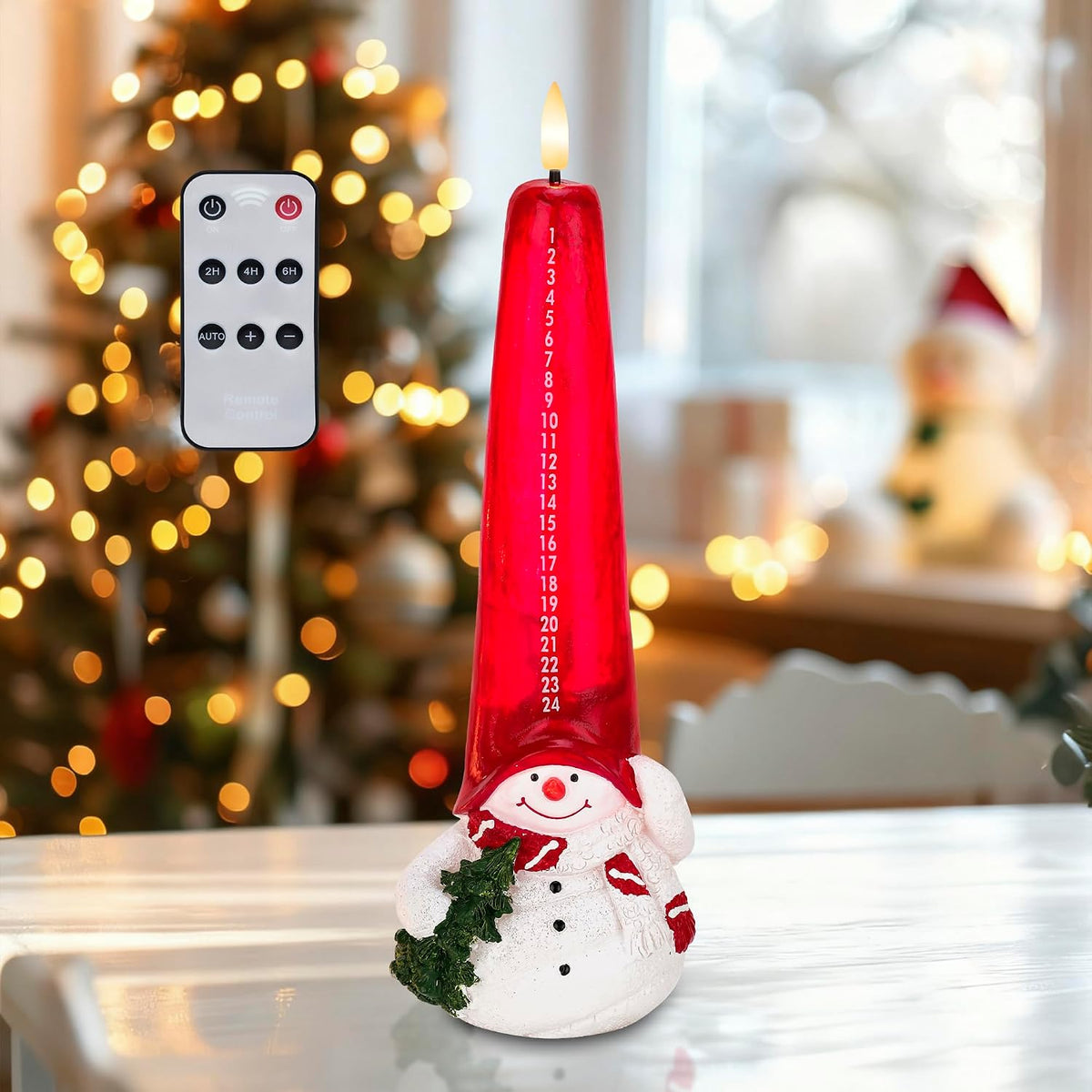Christmas Flameless Candles with Remote, Snowman Shaped Countdown Candles