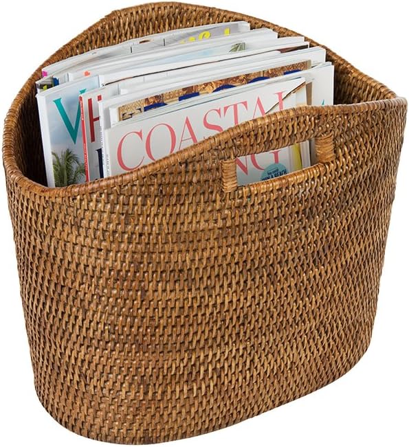 KOUBOO La Jolla Oval Rattan Magazine Rack, Woven Organizer, Honey Brown