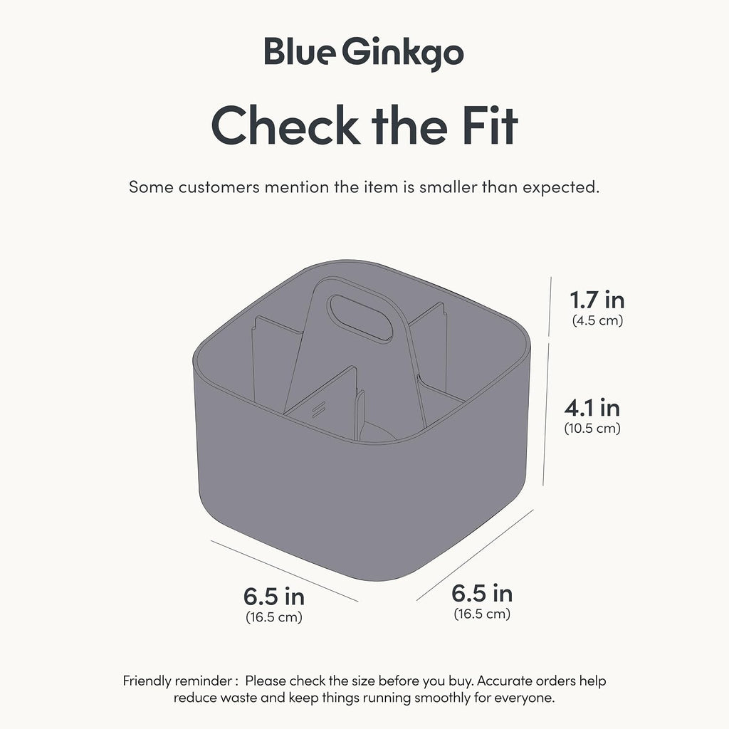 BLUE GINKGO Stackable Organizer Caddy, Square, Dark Grey, Made in Korea