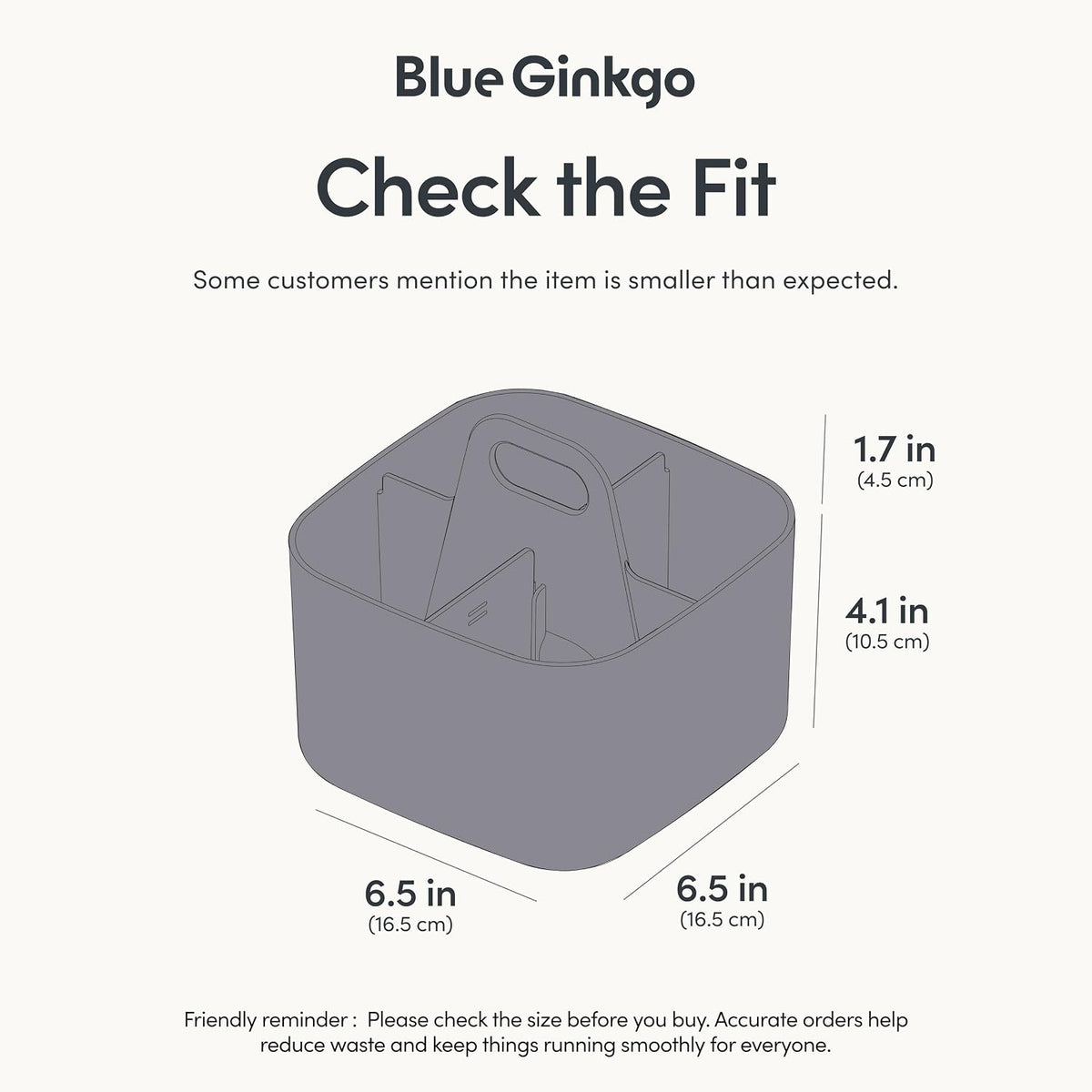 BLUE GINKGO Stackable Organizer Caddy, Square, Dark Grey, Made in Korea