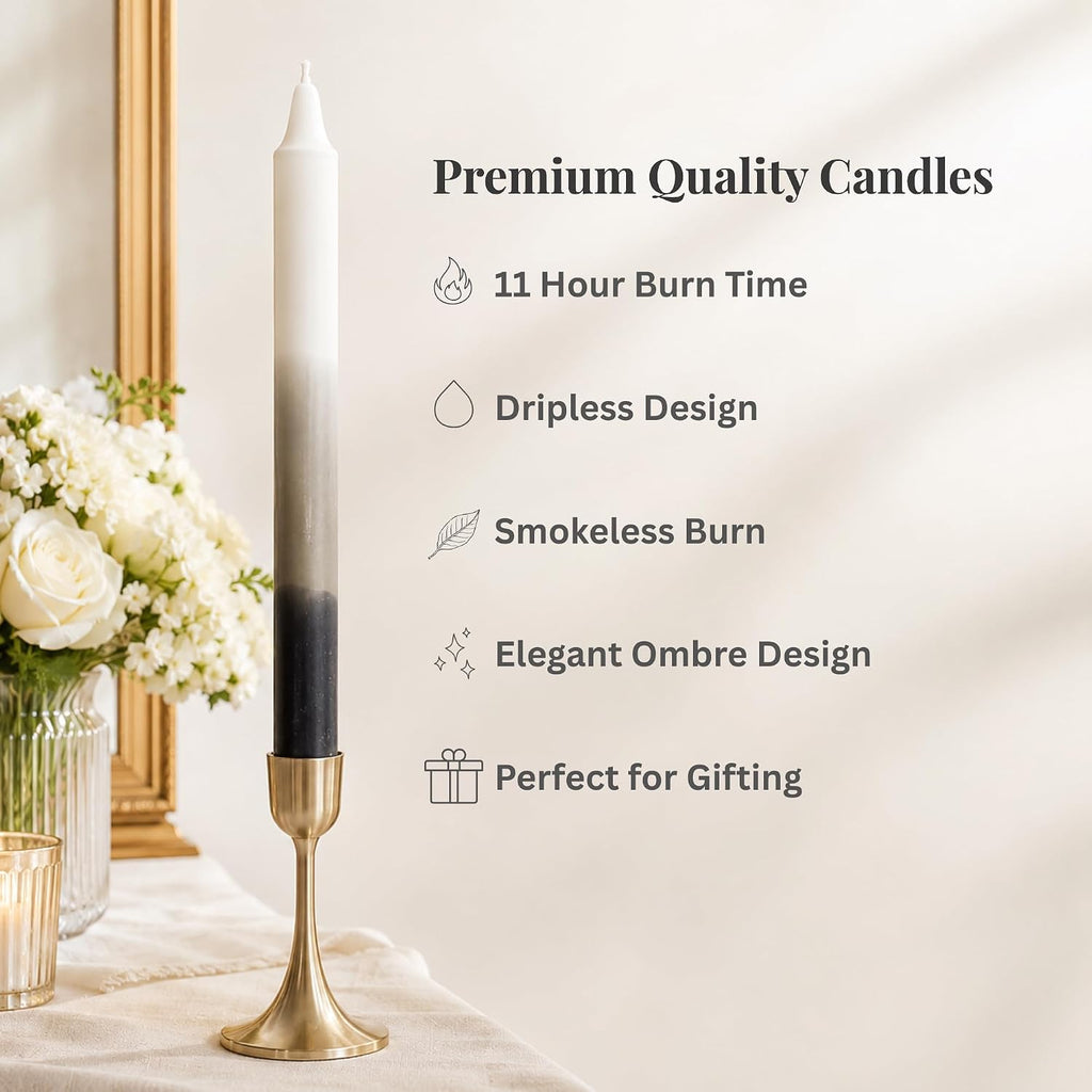 Premium Three-Tone Grey Taper Candles – 4-Pack Elegant Dripless & Smokeless Candle Sticks for All Seasons – Perfect for Autumn & Christmas Décor, Dinners, and Thoughtful Gifts