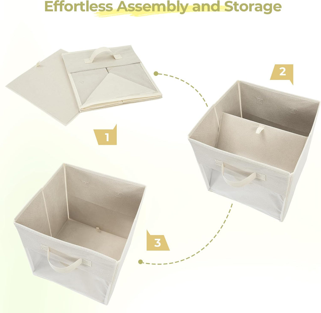 Storage Cubes, 11 Inch Cube Storage Bins With Clear Window, 6 Pack, Foldable Cubes With Handles, Closet Storage Organizer Bins, Cubby Clothing Storage Baskets for Shelves, Beige