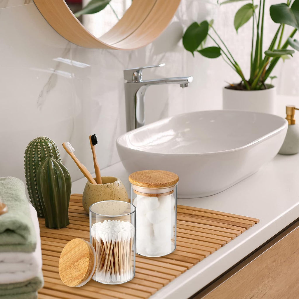 Irenare 6 Pack Glass Apothecary Jars with Lids Bamboo Bathroom Accessories