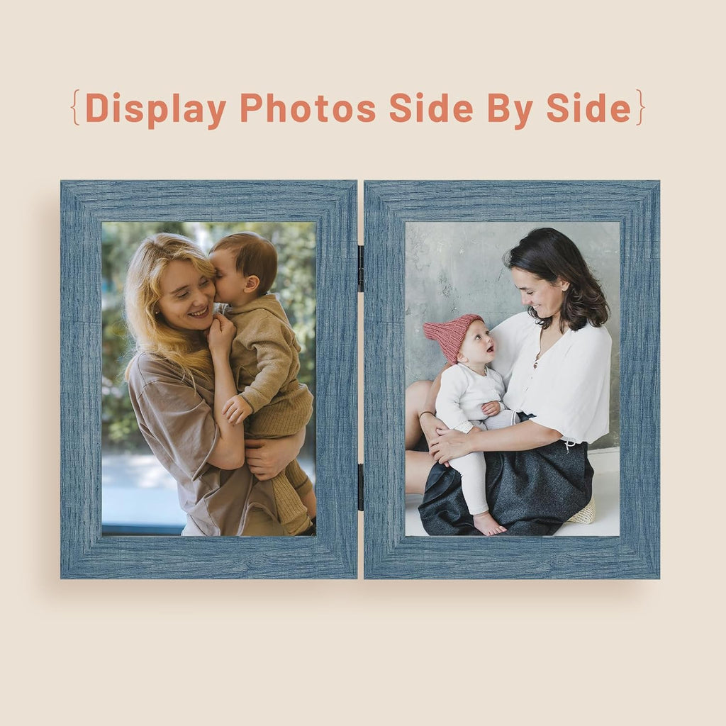 Golden State Art 5x7 Double Picture Frame, Hinged 2-Photo Frame,Blue1 Pack