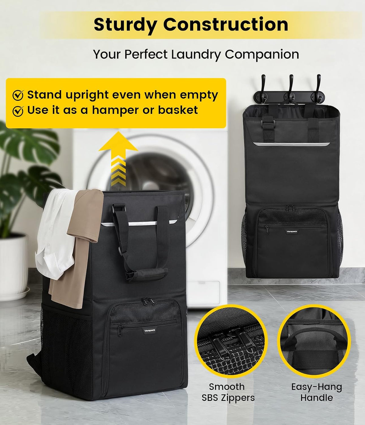 Vorspack Laundry Backpack for College Students, 2 in 1 Laundry Bag, Black
