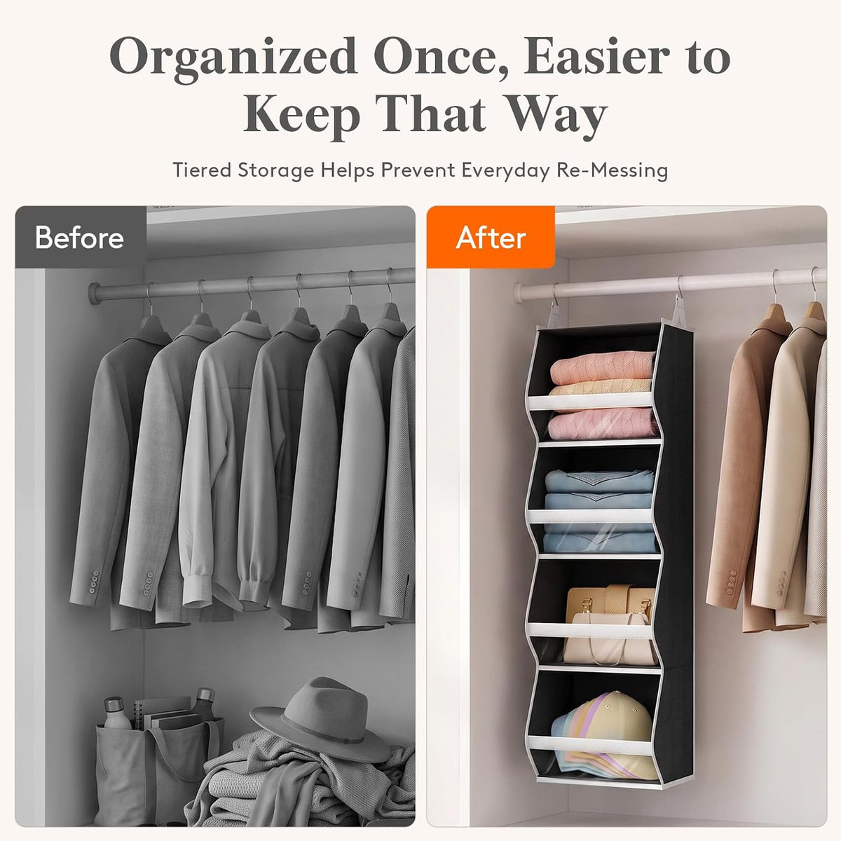 Lifewit Hanging Closet Organizer and Storage for Clothes, Black, 2 Pack