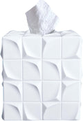 Square Tissue Box Cover Decorative Kleenex Box Holder for Bathroom & Living Room with Handcrafted Texture (White)