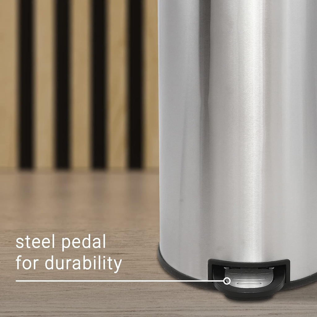 happimess Molly 2-Piece Round Step Trash Can, Platinum Silver