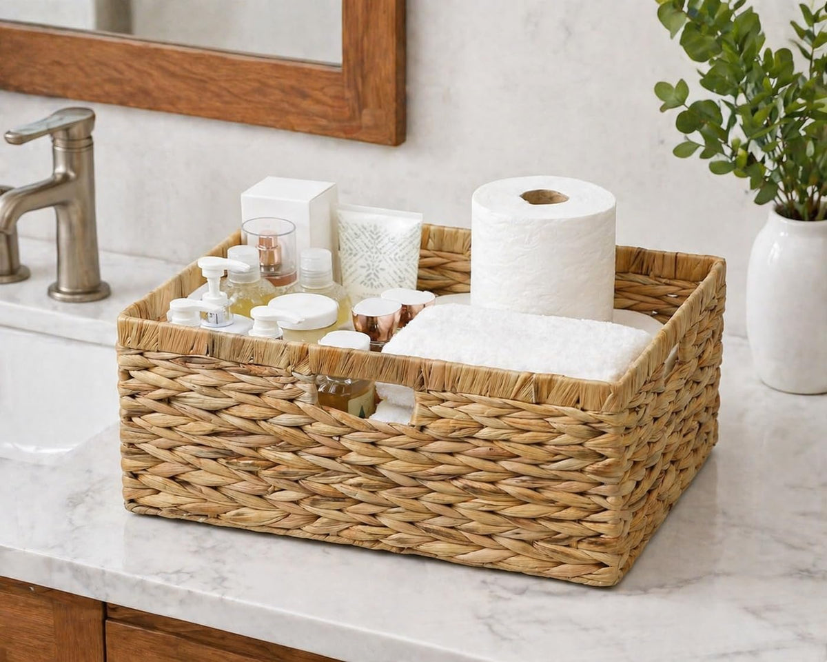 Large Wicker Basket, Water Hyacinth Wicker Storage Basket for Organizing