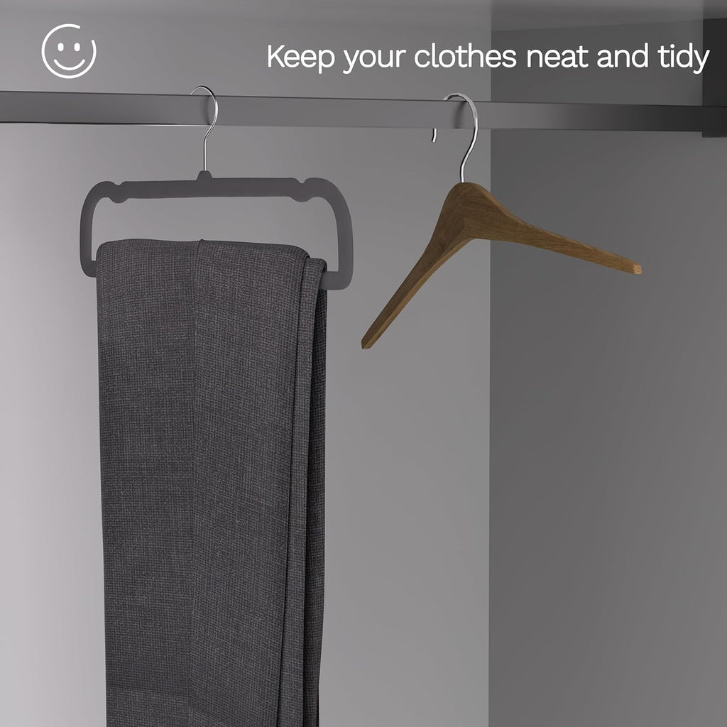 Small Size Gray Velvet Hangers 60 Pack, Slim Space Saving Pants Hangers for Closet Organizer, Rotating Hook, Non Slip Clothes Felt Hanger for Pants, Tank Top, Camisoles, Kids' Clothes