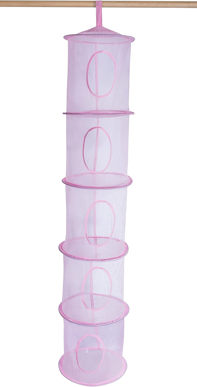 Handy Laundry 5-Shelf Storage Organizer - 12" X 59" - Hang in Your Children's Room or Closet - Fun Way to Organize Kids Toys or Store Gloves, Hats and Mittens - Attaches Easily to Any Rod (Pink)